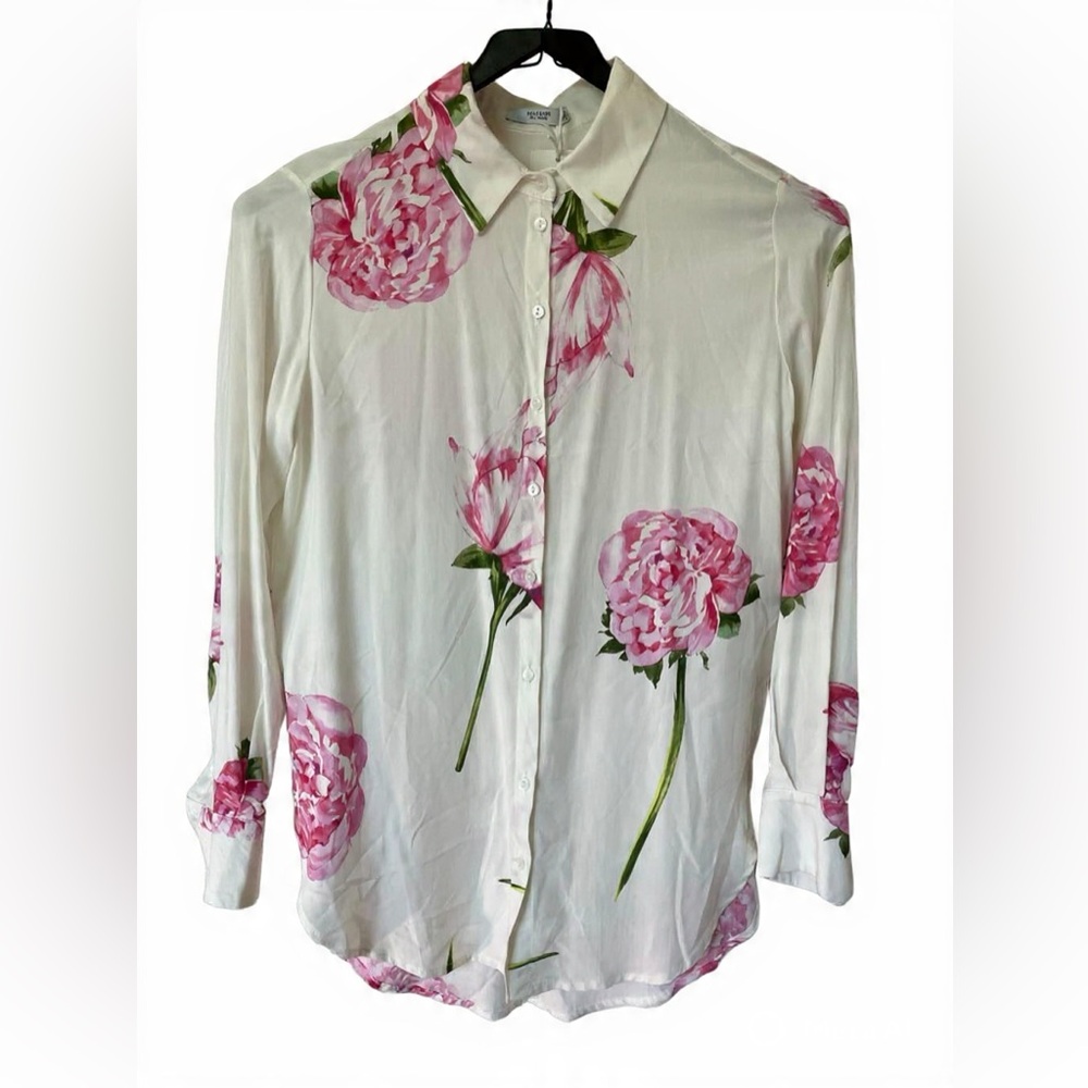 NWT Reserved Floral Blouse 🌸 White Pink Peony | Size 34/S